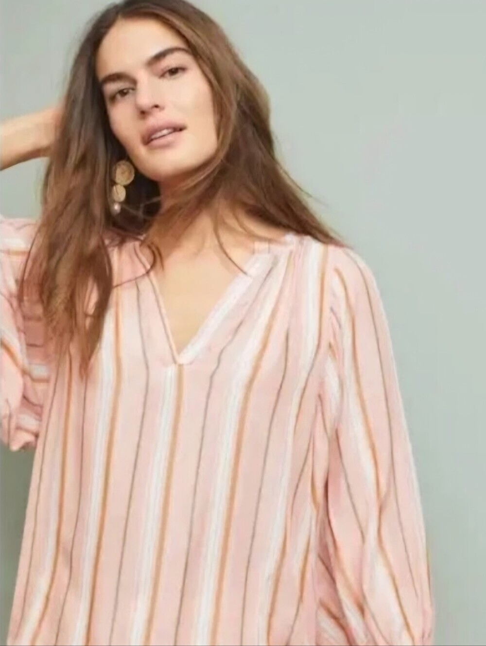 Anthropologie Maeve Neutral Striped Bubble Sleeve Top S